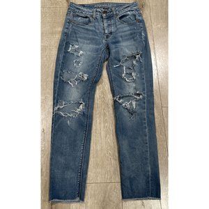 American Eagle Jeans Women's 00 Short Blue Tomgirl Distressed Button Fly Light